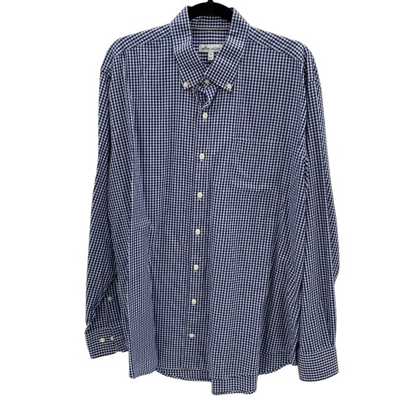 Peter Millar Cotton/Silk Blend Button Down Navy Shirt Men's Size XL